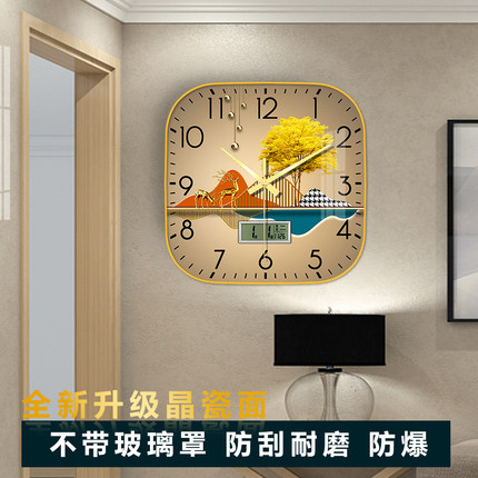 现代简约钟表挂钟客厅静音扫秒正方形时钟免打孔挂墙餐厅家用时尚
