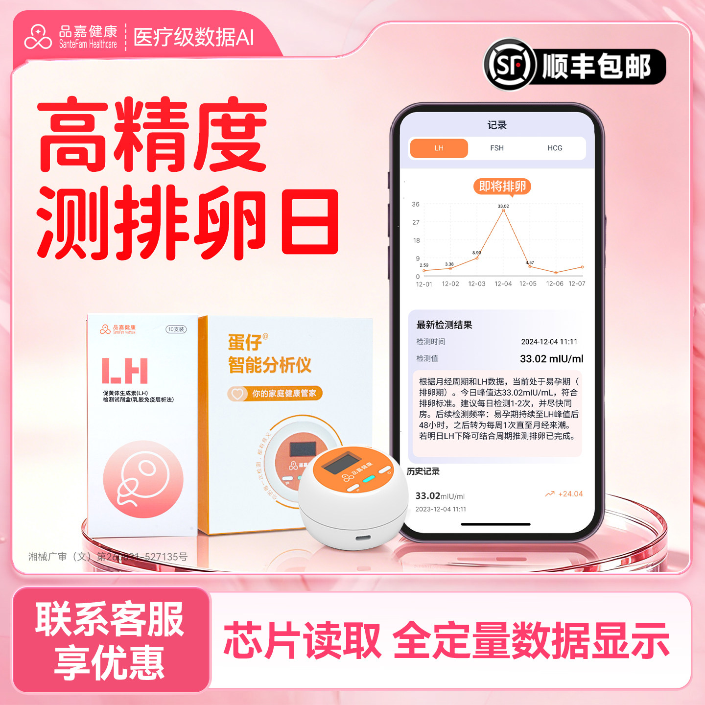 品嘉排卵检测试剂LH高精度测排卵备孕辅助神器定量排卵试剂监测仪
