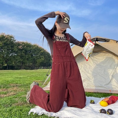 牛仔阔腿背带裤女春秋季新款宽松韩版显瘦慵懒风潮流减龄连体长裤