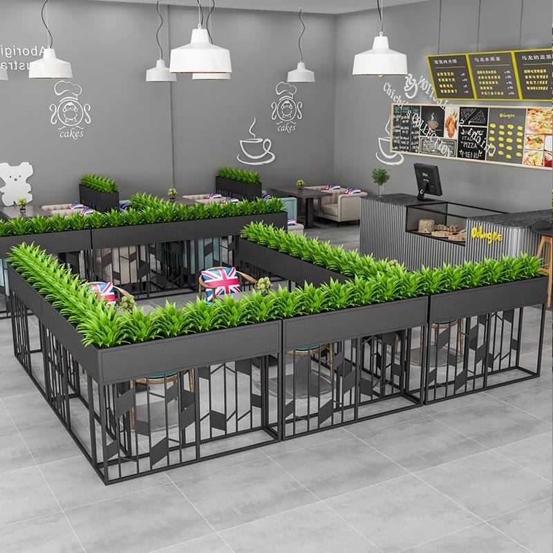 火锅店餐厅饭店半截矮隔断屏风办公室铁艺卡座围栏休息区绿植花架