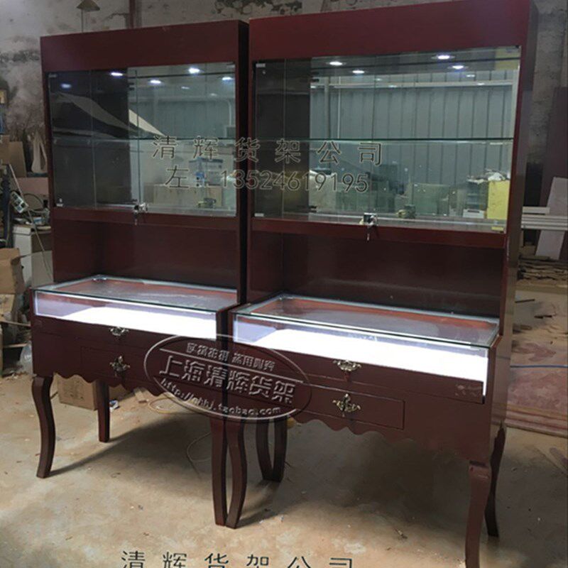 新款欧式红木珠宝柜 饰品柜 木质展示柜 首饰展柜 玉器珠宝柜台古