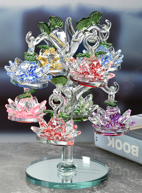 大小号水晶莲花树摆件家居客厅电视机酒柜装饰品乔迁开业结婚礼物