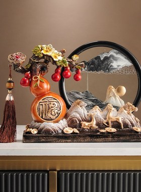 五福临门葫芦流沙画摆件客厅玄关酒柜装饰品办公室招财鹿乔迁礼物