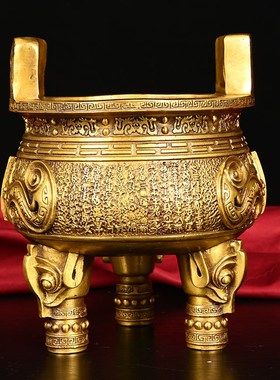 纯铜鼎摆件全铜鼎盛千秋三足圆鼎招财家居客厅办公室店铺开业礼品