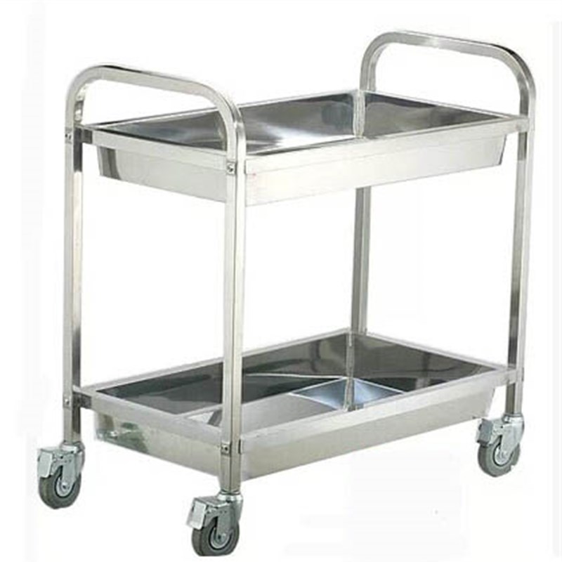 不锈钢双层碟碗收餐车 火锅车 手推车厨房置物架 酒店饭厅餐车