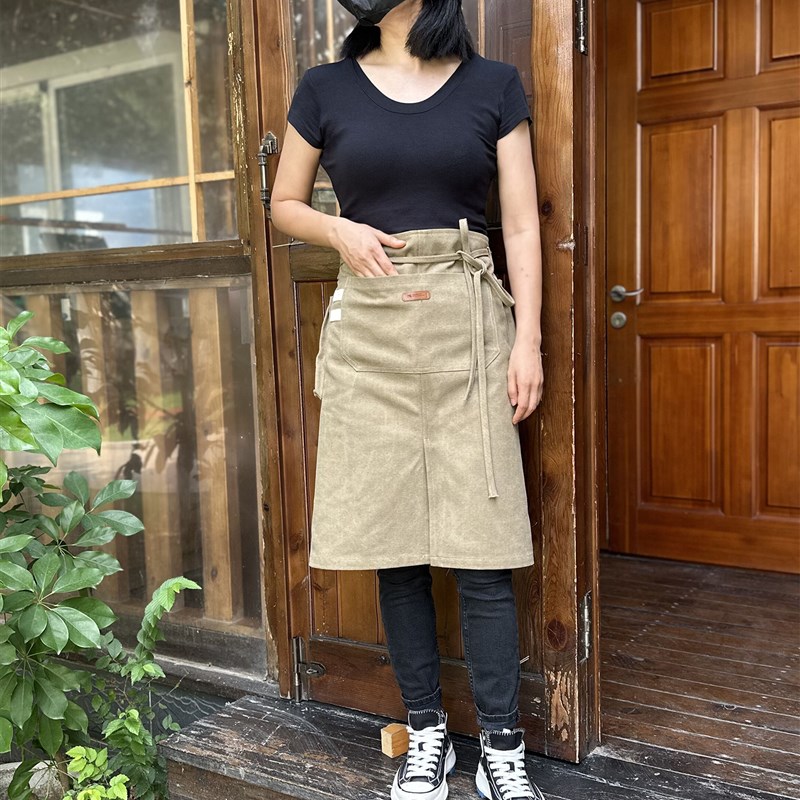 半身围裙定制logo印字围腰女厨房咖啡师理发店帆布无袖防污工作服