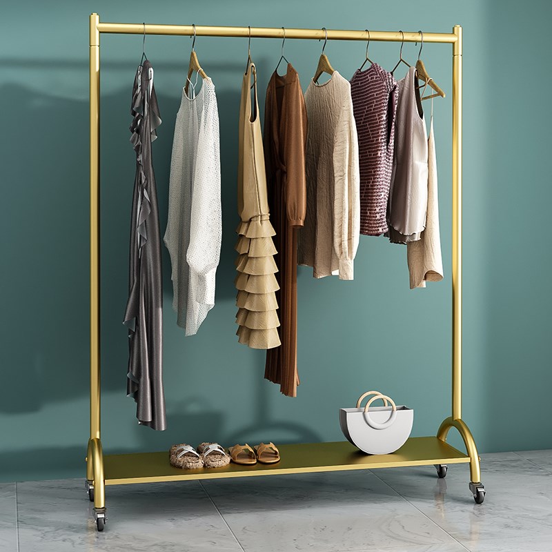 白色室内落地衣架阳台晾衣杆卧室置物挂衣架简易单杆式凉衣架带轮