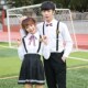 情侣款 学院风中学生校服假背带衬衣百褶裙套装 韩版 毕业班服
