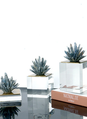 天然蓝色晶石水晶底座摆件简约客厅样板间酒柜摆设现代玄关饰品