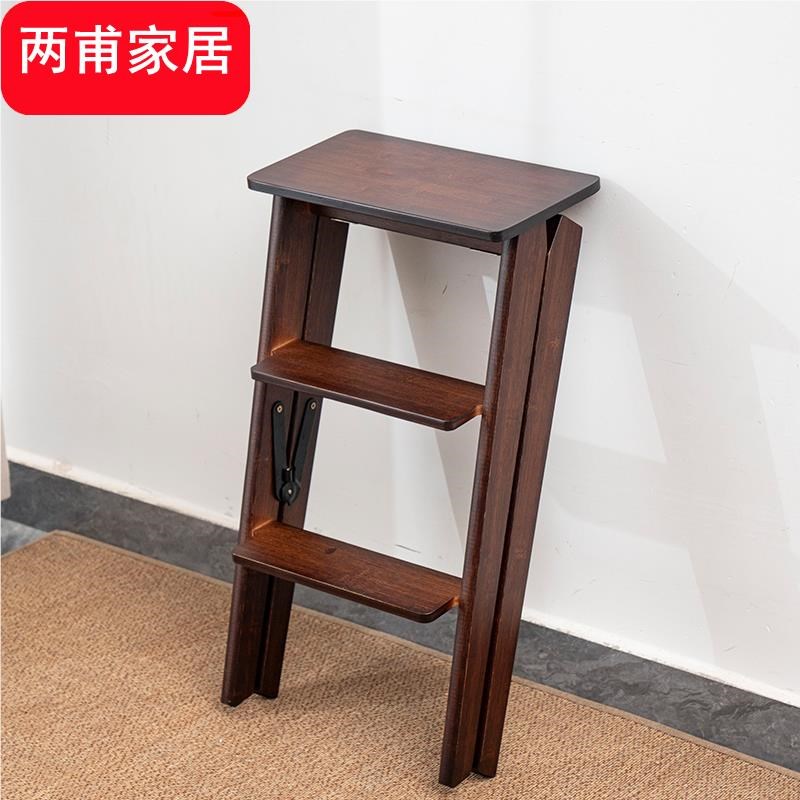 实木折叠梯凳家用多功能台阶脚踏二三步登高梯室内客厅两用楼梯椅