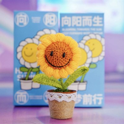 向阳而生罕见病友纯手工钩织品向日葵义卖工艺摆件太阳花盆栽