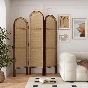 中古实木藤编屏风折叠移动隔断卧室遮挡客厅玄关墙装 法式 饰家用