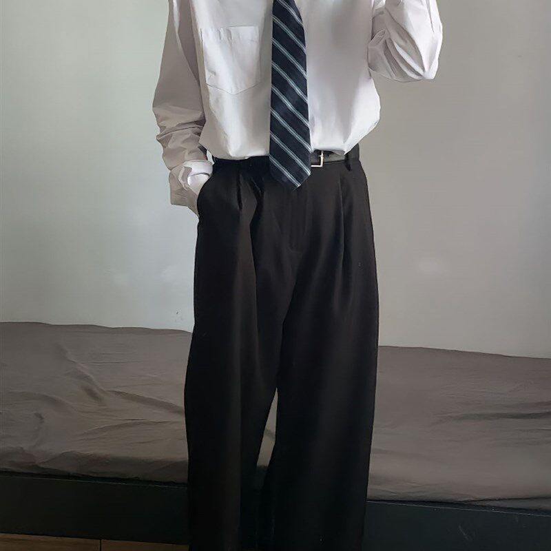 dk制服衬衫男长袖宽松尖领学生班服日系潮流少年感纯色.领带白衬