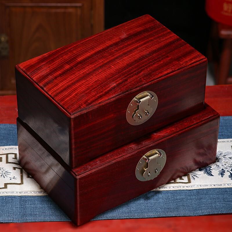 紫檀木质首饰盒红木中式珠宝玉器饰品收纳盒实木榫卯独板收藏盒子