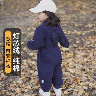 宝宝全身b罩衣灯芯绒秋冬新款连体罩衣纯棉婴儿爬爬服防脏护衣外