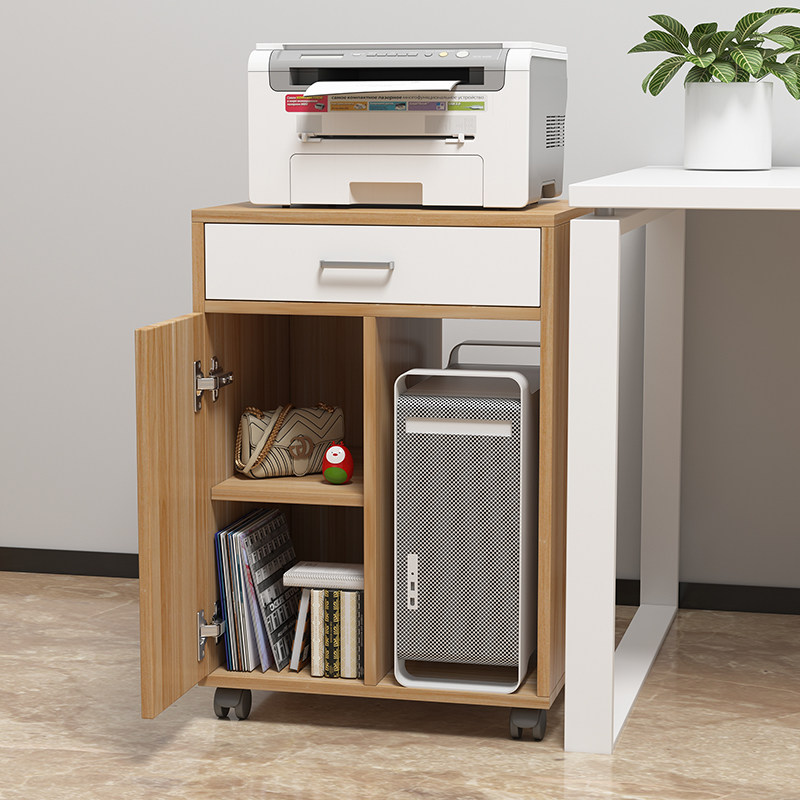 简约可移动电脑主机o柜子桌边收纳柜实木文件柜主机架打印机置物