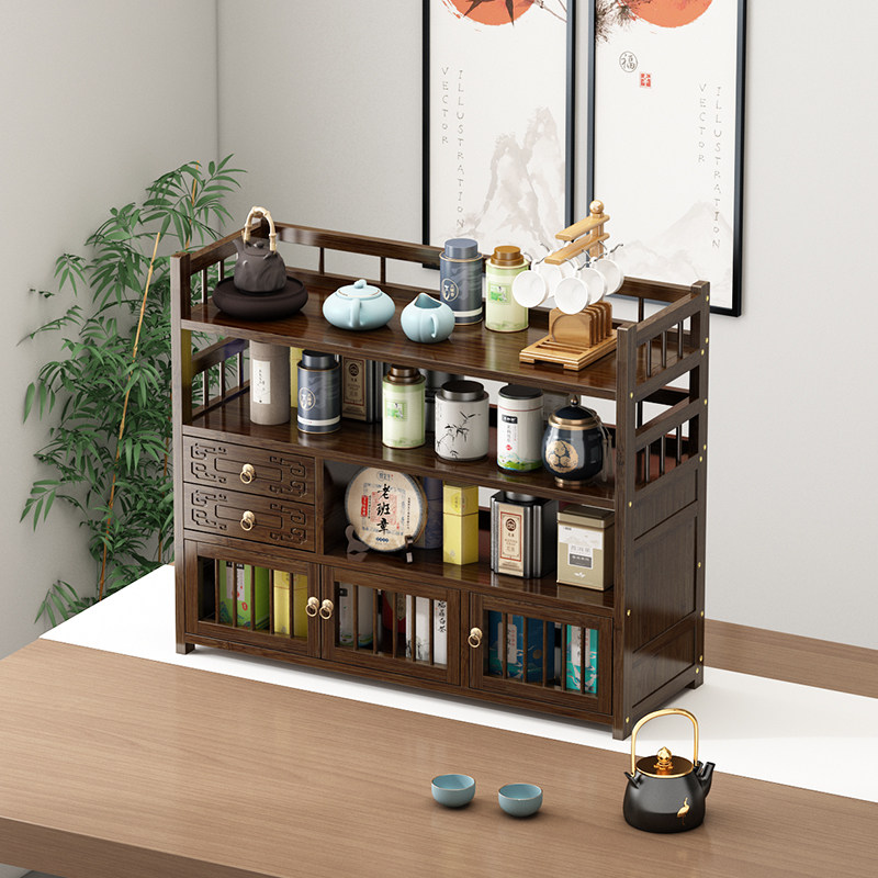 中式茶桌放茶具架子置物架多层茶叶茶杯摆放架台面小博古架收纳层