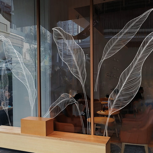 定制酒店商场茶楼玻璃门贴防撞提示小清新绿植装饰玻璃无胶静电贴