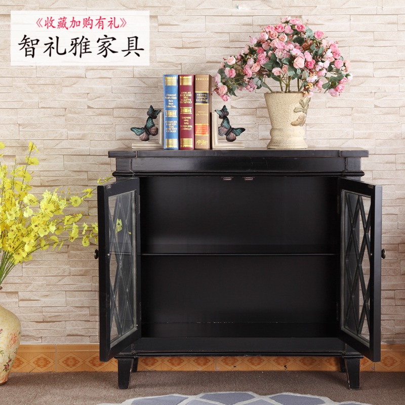 美式玄关柜 进门装饰柜 客厅边柜两门储物柜 欧式边桌 防尘玻璃柜