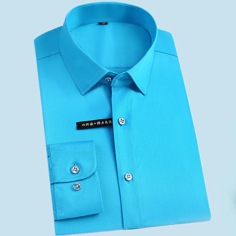 大尺码加肥加大号竹纤维衬衫免熨烫职业正装长袖男士纯色衬衫胖子