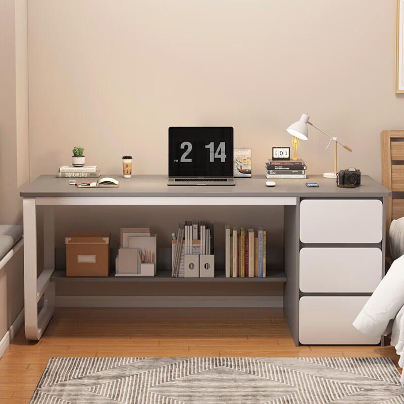 台式电脑桌椅子家用卧室小型小空间办公专用带穿线孔书桌抽屉收纳