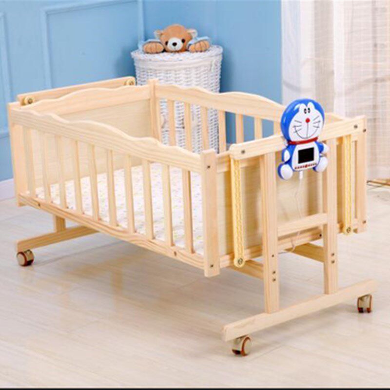 电动婴儿床无漆实木摇床智能电动B摇篮床新生儿宝宝床自动电动摇