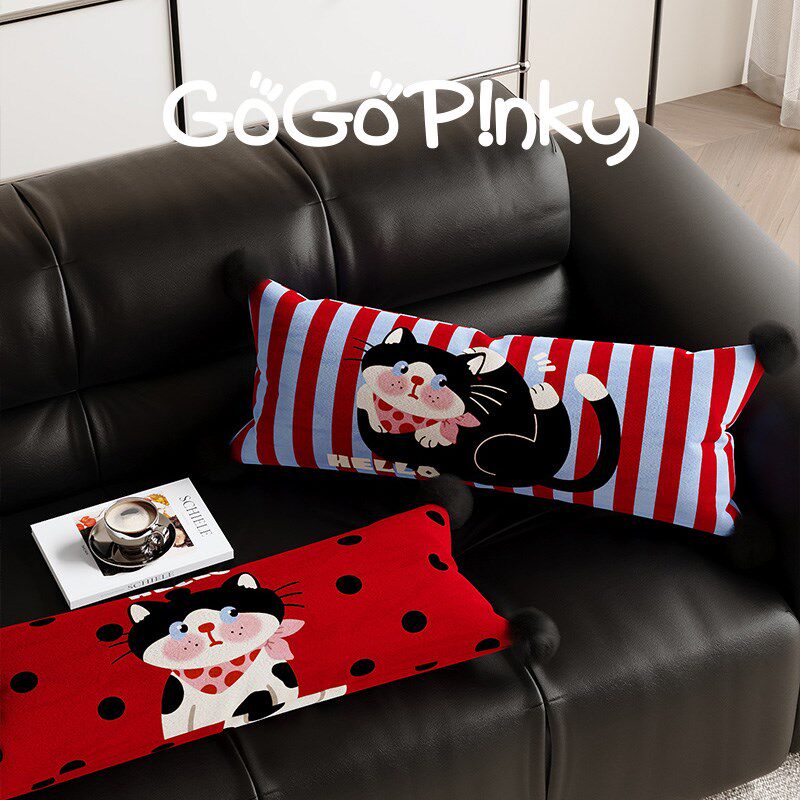 卡通可爱猫咪客厅沙发抱枕靠背垫卧室腰枕抱枕套圣诞新年长条抱枕