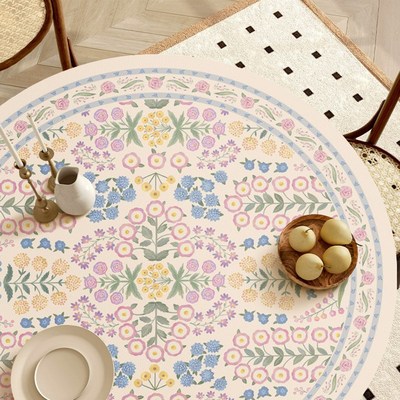 法式浪漫莫奈花园玫瑰圆桌皮革餐桌垫圆形茶几台布桌面保护垫防水