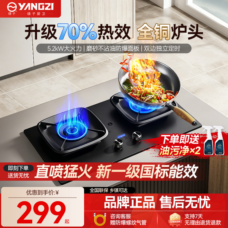 扬子家用燃气灶双灶嵌入式猛火天然气定时燃气灶具液化气台式炉具