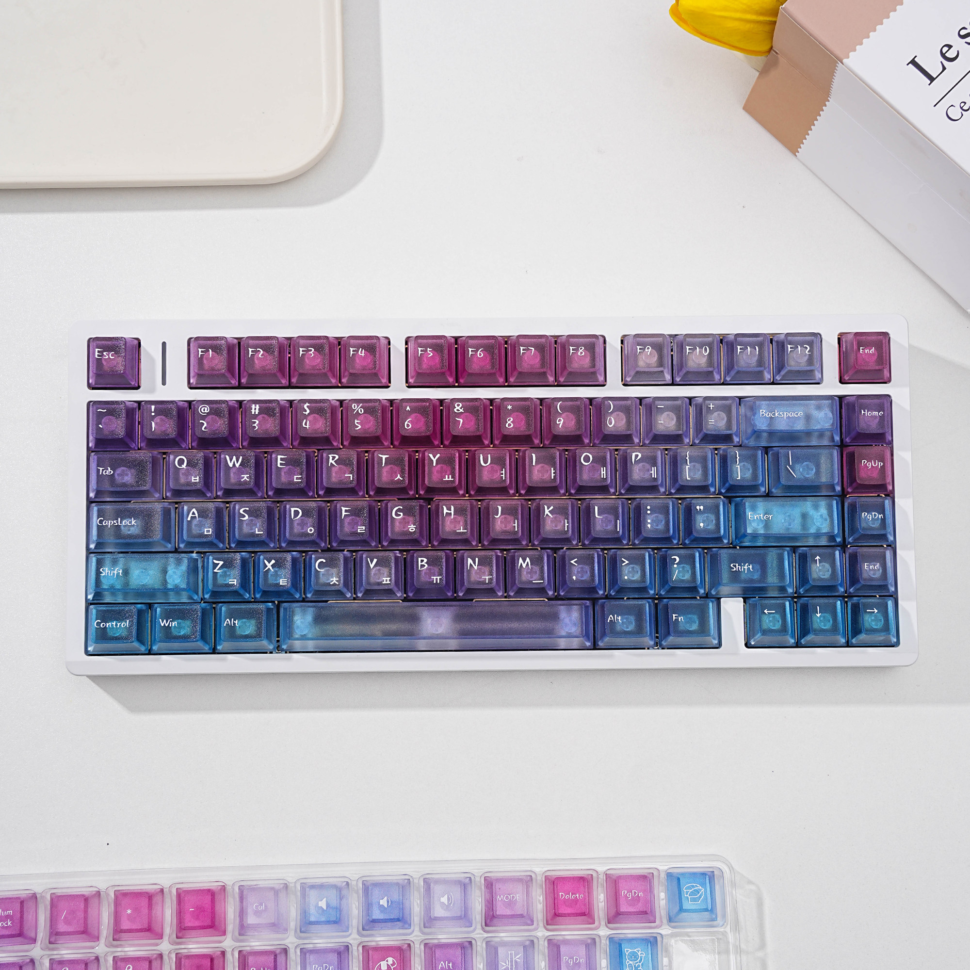 PC透明键帽透光韩文磨砂霓虹原厂高度适配机械键盘迈从60雨75Hi98 - 实物图