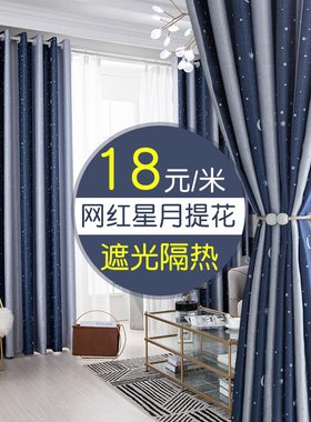 2021新款卧室窗帘布客厅租房飘窗短帘全遮光布北欧V简约成品网红