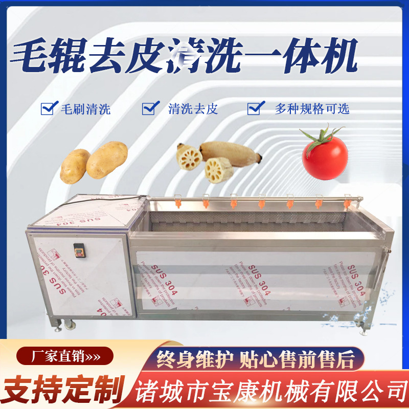 毛辊去皮清洗机 全自动土豆清洗去皮机 不锈钢红薯毛刷洗泥机