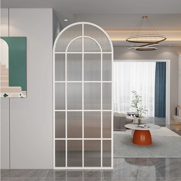 轻奢长虹玻璃屏风法式奶油风铁艺客厅玄关隔断装饰不锈钢遮挡装饰