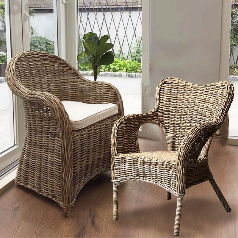 慢家居覆古印尼天然藤编椅子法式户外藤椅花园东南亚侘寂风扶手椅