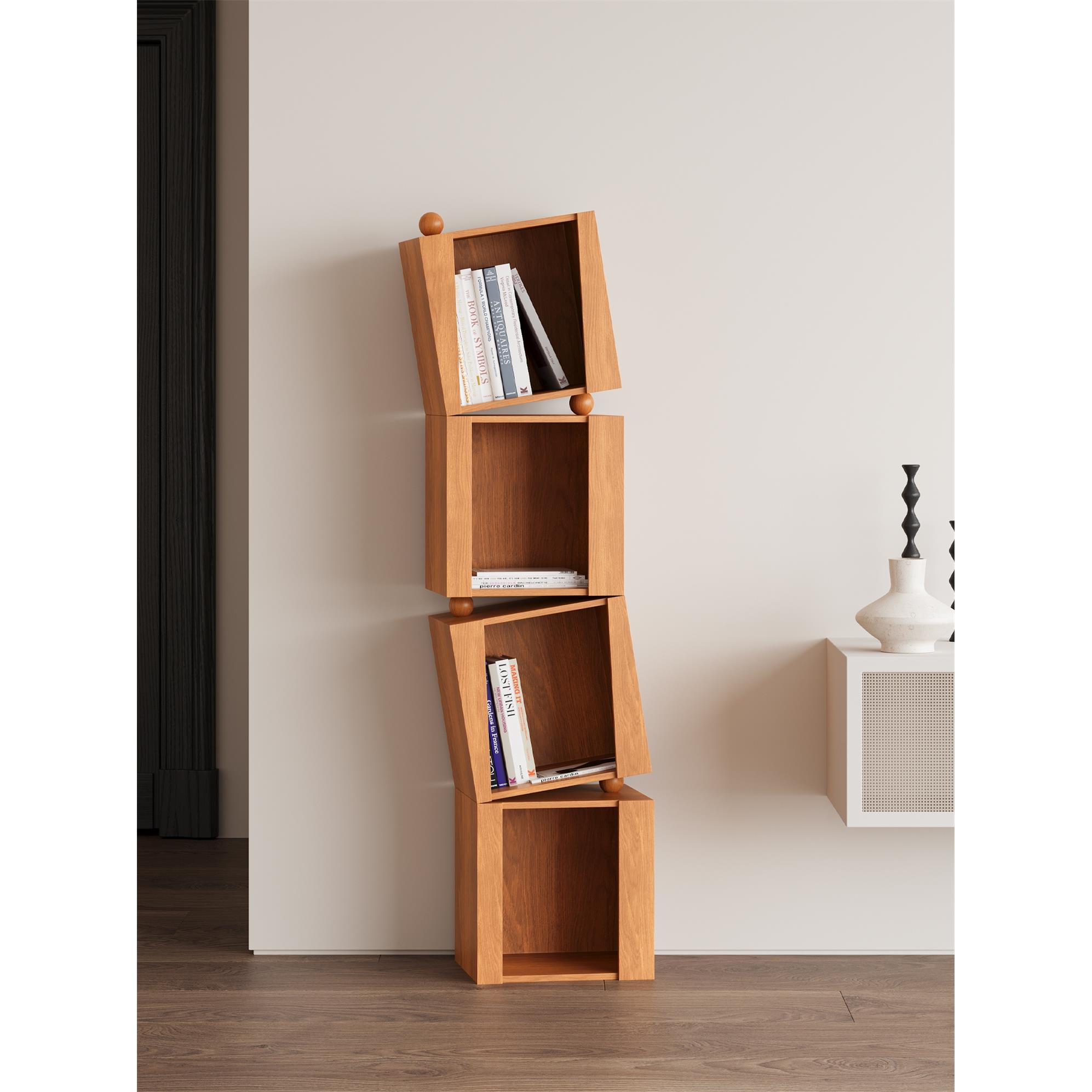 谷及 矮边几家用收纳柜子转角实木靠墙组合落地书柜书架置物架