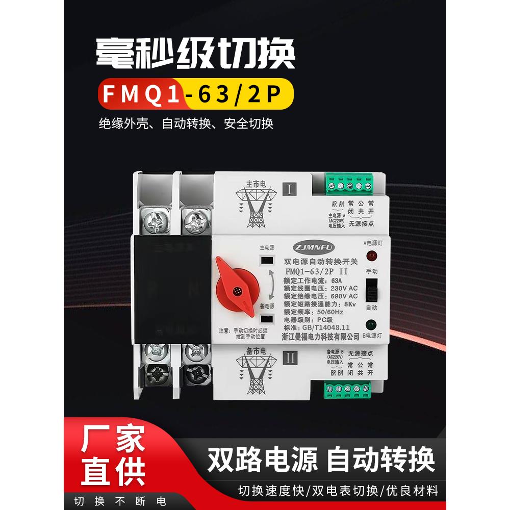 双电源自动转换开关63A 2P切换不断电PC级单相 220V切换ATS转换器