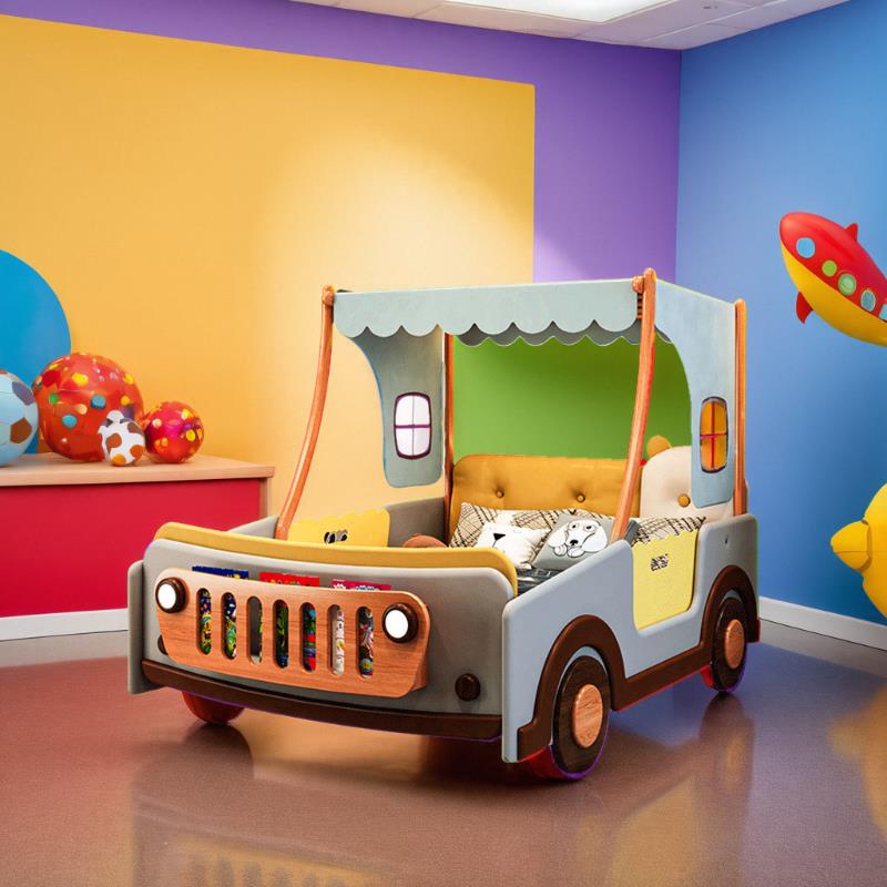 实木儿童床男孩床帐篷床带护栏软包卧室卡通越野跑车汽车床可定制