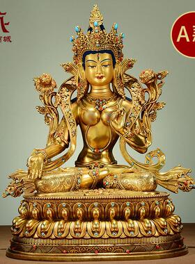 藏村全鎏金《白度母》室内家用精工《白多罗观音》桌面铜佛像摆件