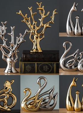 家居装饰品工艺品小摆件家庭房间客厅酒柜时尚摆设创意电镀发财树