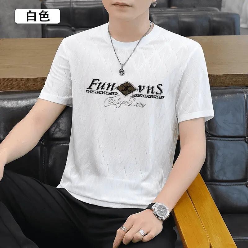 梵诗轻奢严选专柜正品夏季新款男士冰丝短袖T恤中年圆领提花短袖T
