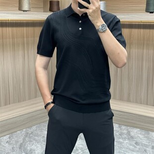 路经生轻奢定制欧货夏季新款冰丝男士重工针织简约翻领时尚Polo衫