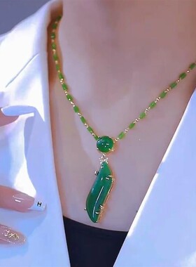 合金项链 饰品爆款美人腰绿色气质项链女士复古轻奢小众时尚