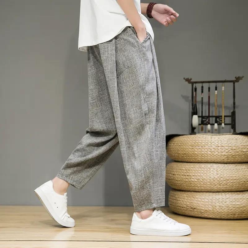 Luxe岚轻奢男装夏季新男r士中国风阔腿灯笼裤潮流b时尚休ZZ闲冰丝