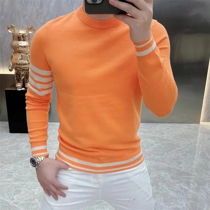 新亿轻奢品质长袖针织毛衣男士秋冬季百搭修身条纹圆领上衣打,男装,针织衫/毛衣,淘宝优惠券,粉丝福利购,淘宝优惠卷