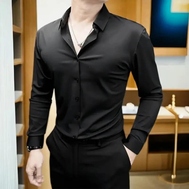 轩达轻奢男装男士长袖衬衫春秋季n高端弹力修身内搭男款商务衬衣