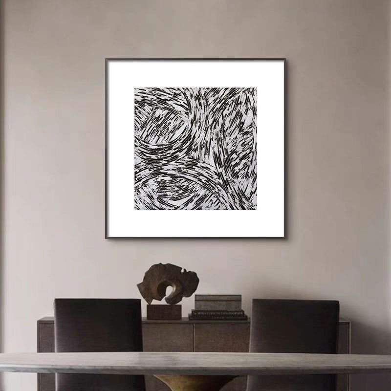 工业风留白方形壁画黑白线条装饰画现代简约小众抽象几何民宿挂画