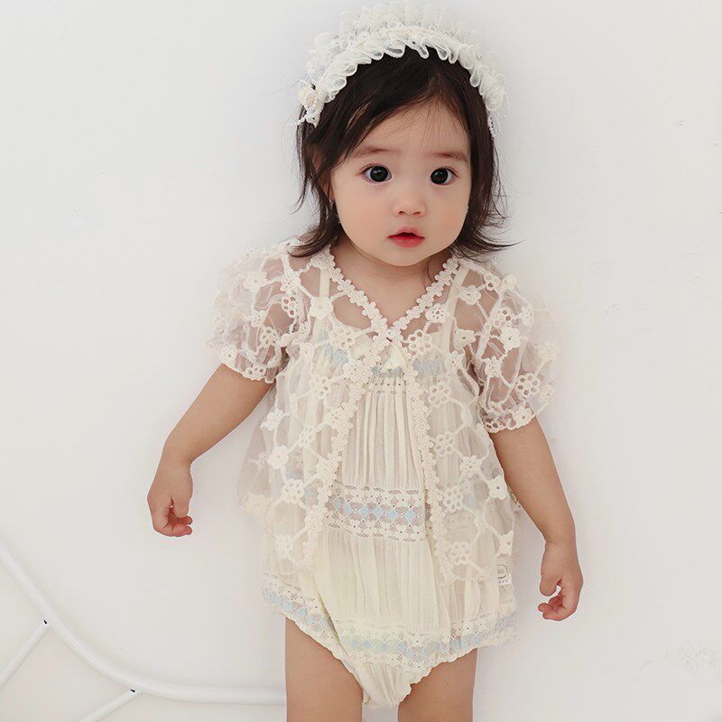 夏季新款婴儿连体洋气网纱蕾丝公主包屁裙哈衣宝宝满月百天周岁服