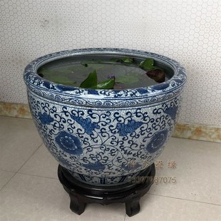 种树花盆陶瓷鱼缸60大号特大荷花睡莲盆缸80青花瓷老式 水缸庭院50
