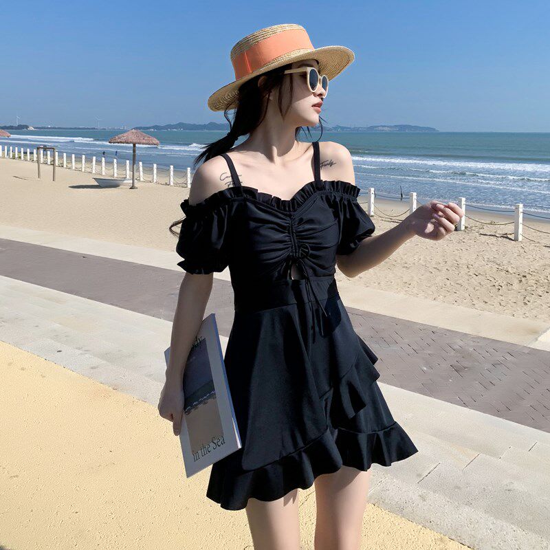 泳衣女裙式连体保守显瘦韩国ins超F仙森系小胸聚拢学生温泉游泳装