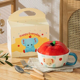 送礼礼盒可爱陶瓷泡面碗带盖子手柄宿舍用学生釉下彩泡面碗早餐碗